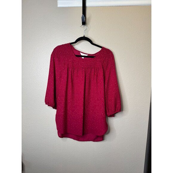 Lauren Conrad Womens Red Blouse Medium 3/4 sleeves pullover polyester polka dot - Picture 1 of 7